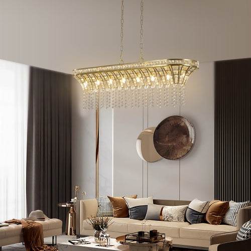 Modern Champagne Gold Kitchen Island Lamp - Oval Crystal Ceiling Chandelier - EX-STOCK Canada