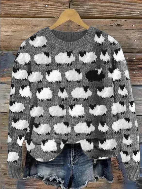 Printed Round Neck Christmas Deer Couples Sweater - EX-STOCK Canada