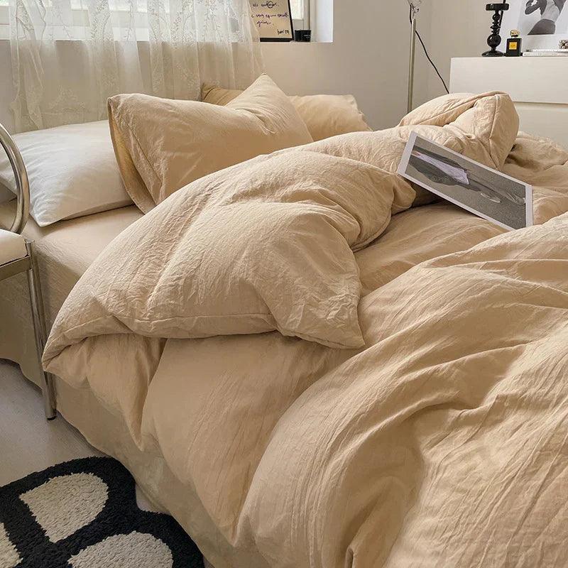 Four-piece Bed Set Solid Color Sanding Washed Cotton Duvet Cover EX-STOCK Canada