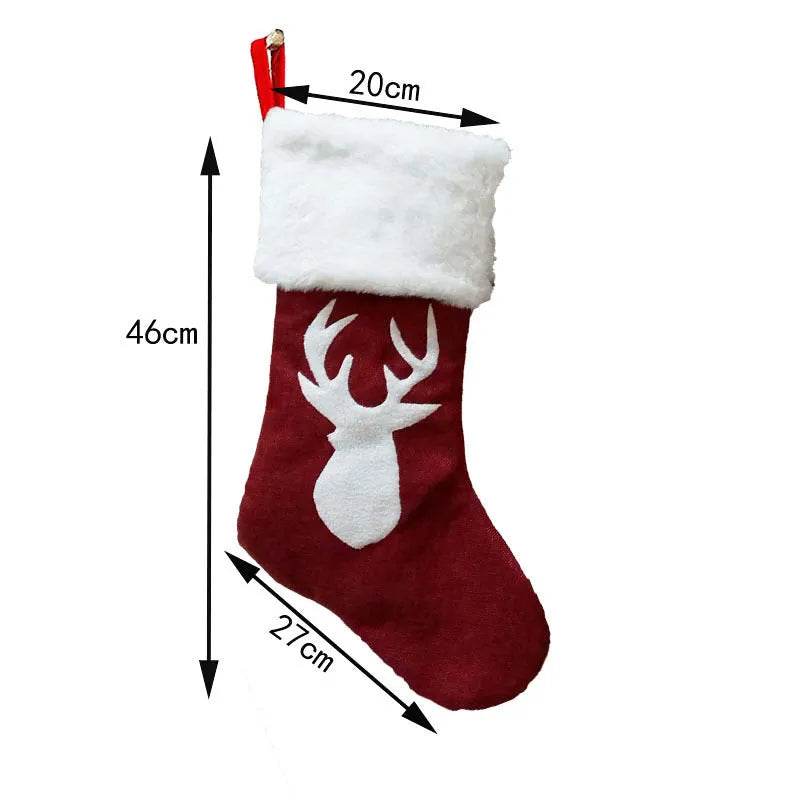 Christmas Stockings Gift Bag Red Hemp Elk Embroidery Christmas Stockings Gift Pendant - EX-STOCK Canada