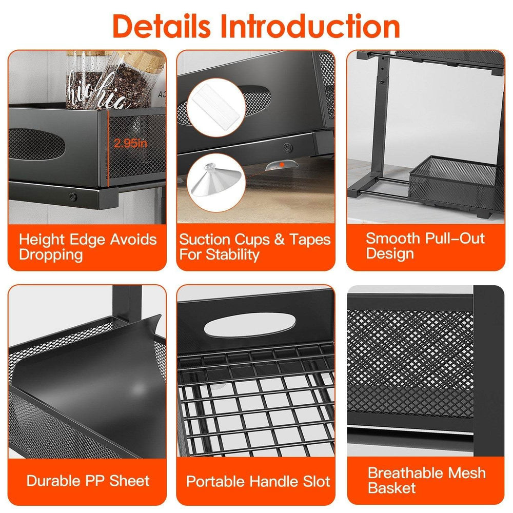 2Pcs Under Sink Organizer 2 Tier Pull Out Cabinet Baskets Storage Shelf Sliding Storage Drawers Rack With 5 Adjustable Height Mesh Baskets For Home Kitchen Bathroom Office - EX-STOCK Canada