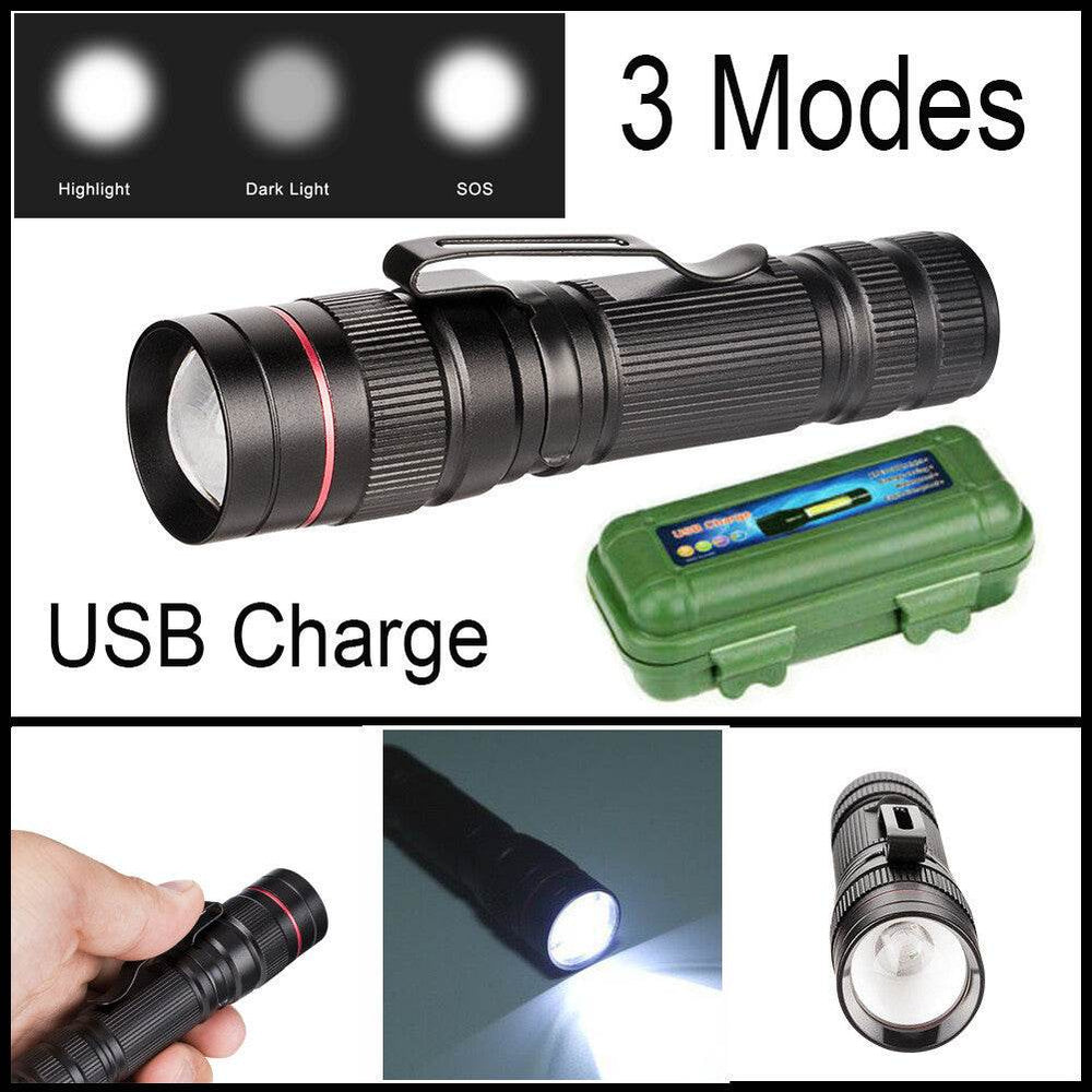 LED Military Flashlight USB Rechargeable Tactical Zoom Handheld Torch - EX-STOCK Canada