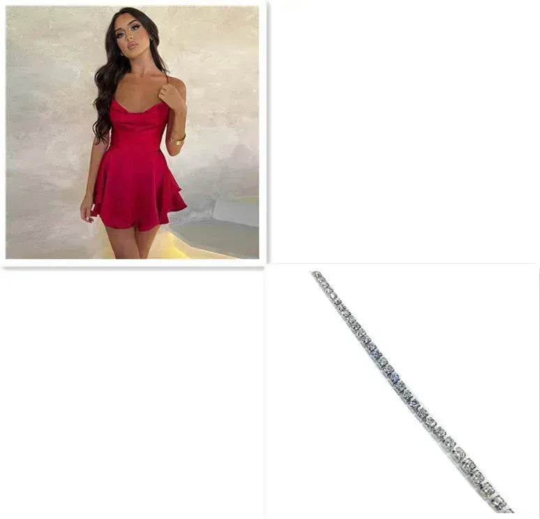 Elegant Chic Skirt Dress For Women Elegant Slim Strap Satin Backless Lace Up Ladies Party Mini Skater Dress - EX-STOCK Canada