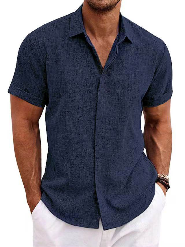 Men's Solid Color Loose Linen Short-sleeved shirt - EX-STOCK Canada