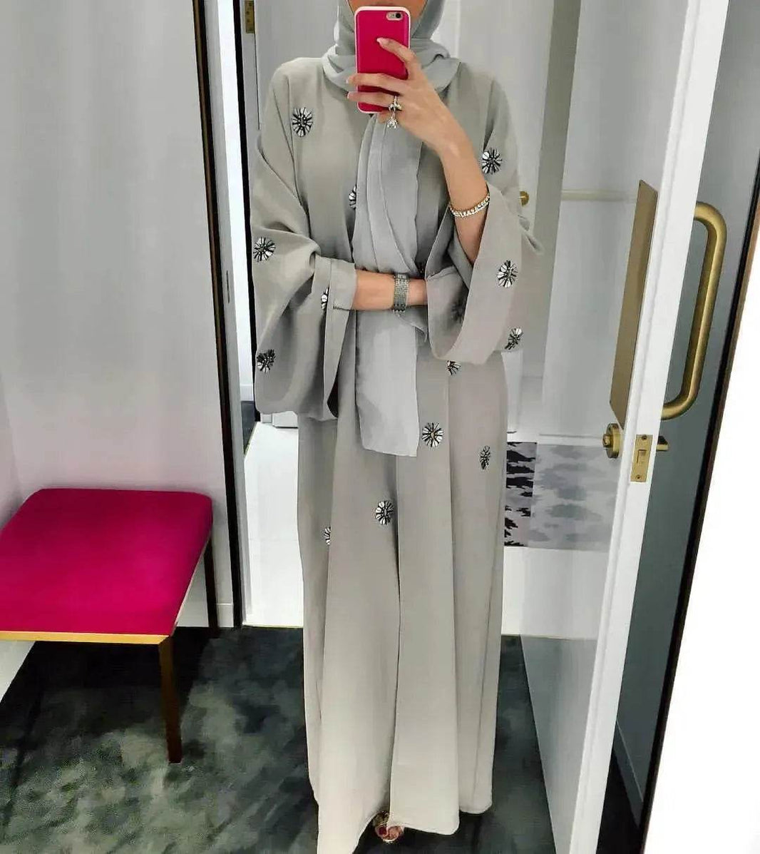 Elegant Embroidered Beaded Middle East Cardigan Robe Dress Open front Abaya Kimono - EX-STOCK Canada