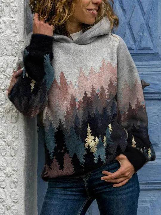 Hooded Long Sleeve Digital Printing Loose Casual Sweater For Women - EX-STOCK Canada