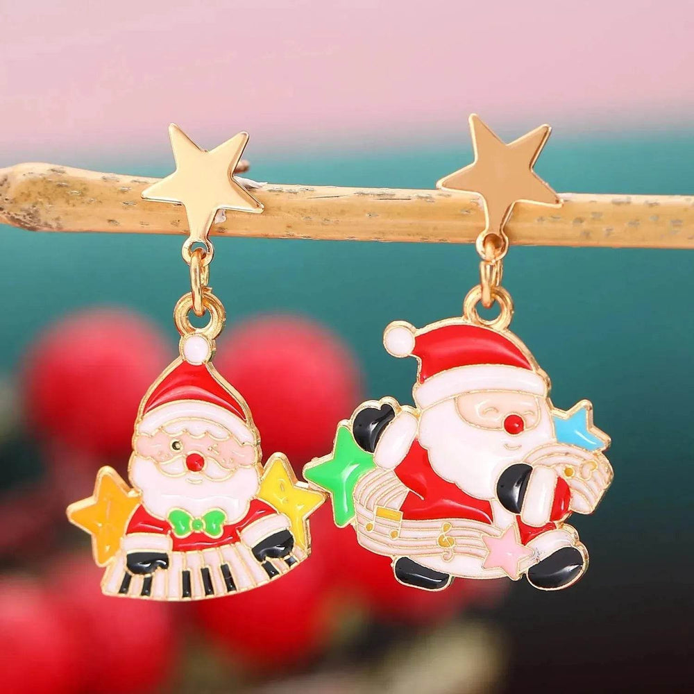 Fashionable Asymmetric Cartoon Dripping Oil Christmas Elk Earrings - EX-STOCK Canada