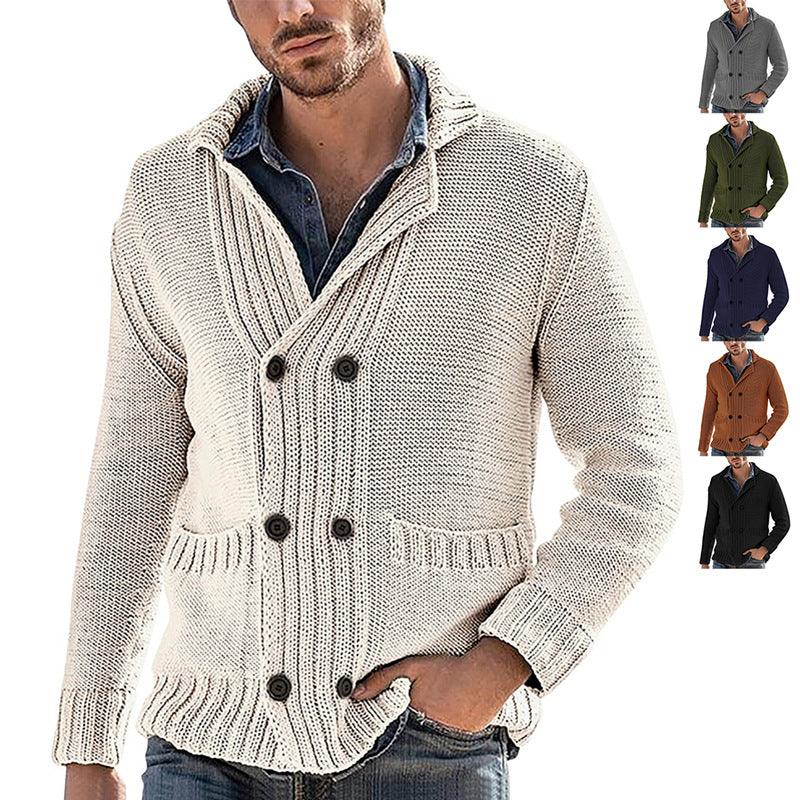 Chaqueta de punto para hombre de manga larga con solapa y color sólidoEX-STOCK Canada