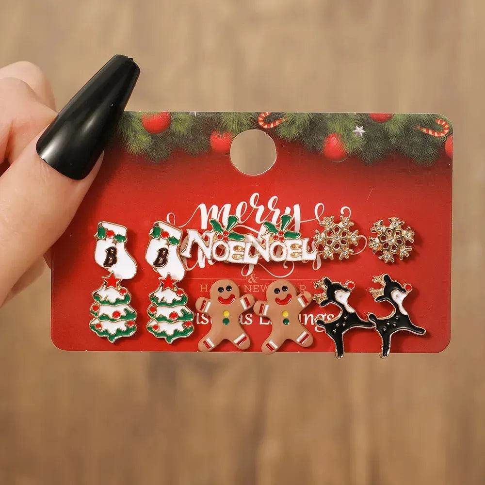 Christmas Stud Combination Suit Snowflake Elk Earrings - EX-STOCK Canada