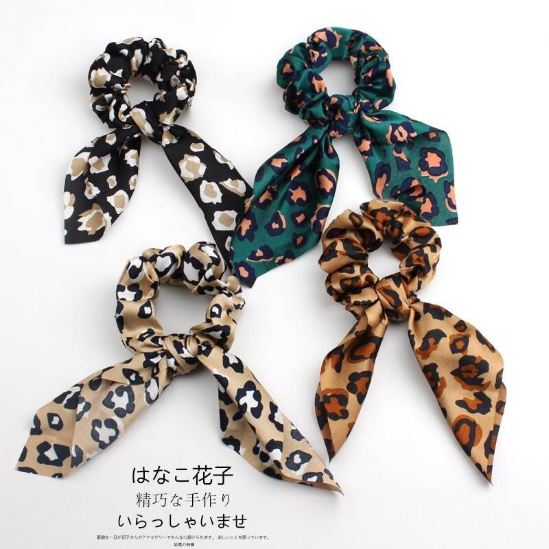 4pcs Leopard Pattern Silk Scarf Hair Scrunchie - EX-STOCK Canada