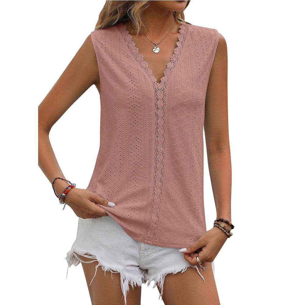 Summer Sleeveless Lace Blouse Tops Women V-neck top - EX-STOCK Canada