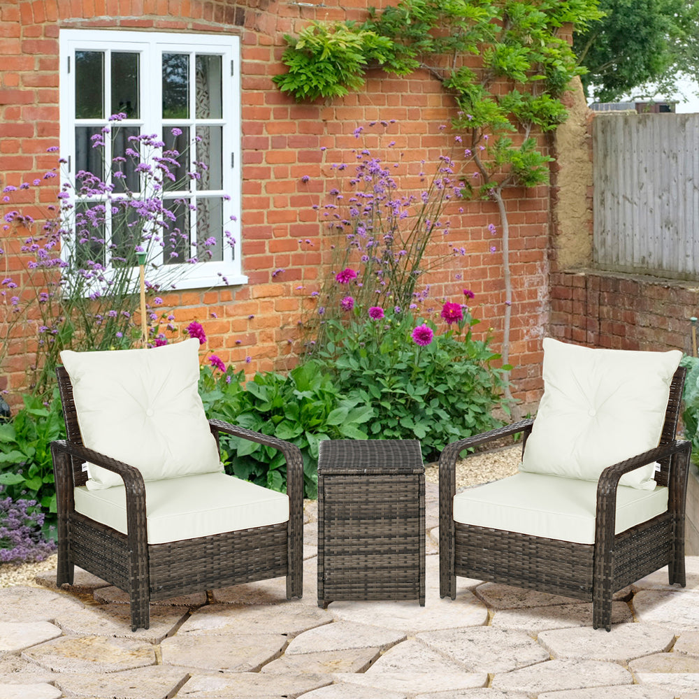 3-teiliges Gartenmöbel-Set, PE-Rattan-Aufbewahrungstisch und Stühle, BeigeEX-STOCK Canada