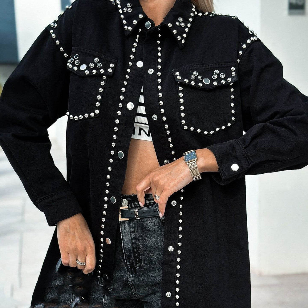 Retro Street Style Rivet Loose Denim Jacket Women EX-STOCK Canada
