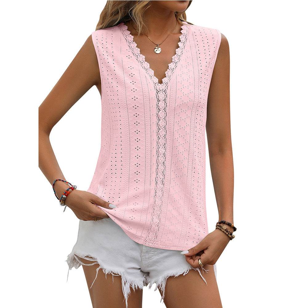 Summer Sleeveless Lace Blouse Tops Women V-neck top - EX-STOCK Canada