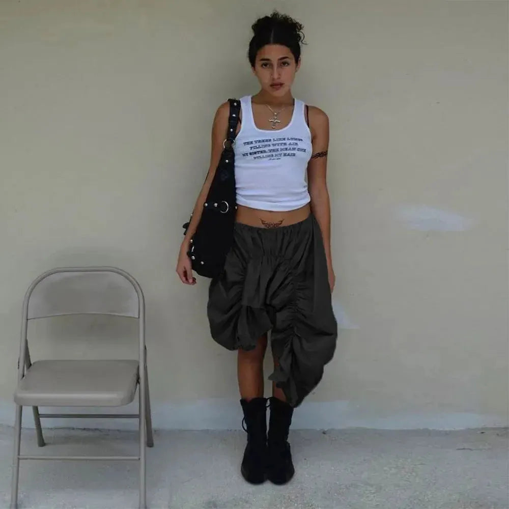 Street Cool Trendy Wrinkle Elastic Waist Irregular Loose Skirt - EX-STOCK CANADA