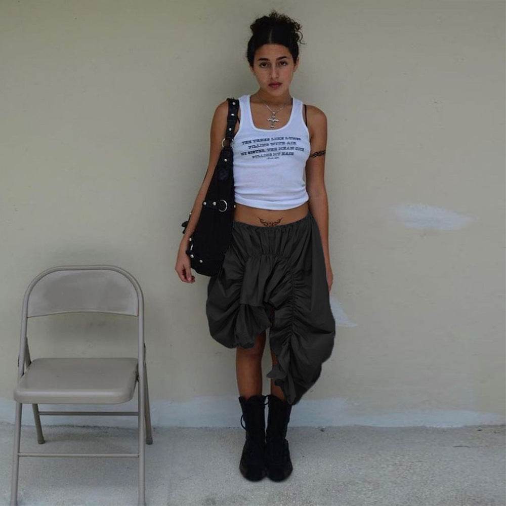 Street Cool Trendy Wrinkle Elastic Waist Irregular Loose Skirt - EX-STOCK Canada
