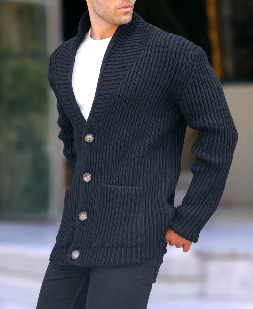 Single-breasted Long Sleeve Lapel Sweater Men's Clothing EX-STOCK Canada