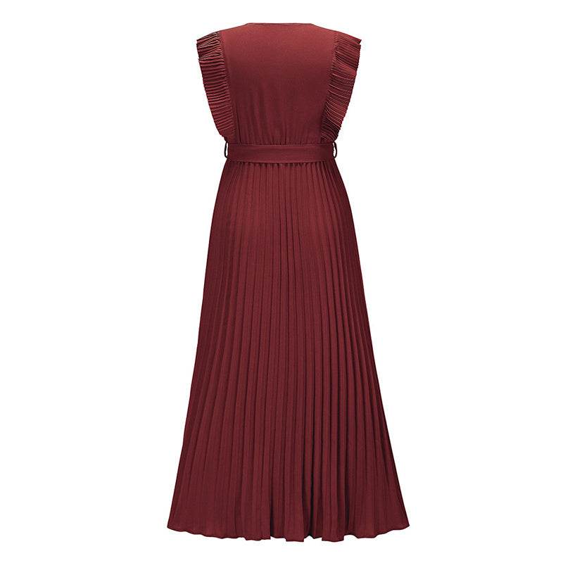 Maxi Dresses For Women - Elegant V Neck Ruffled Sleeves Empire Waist Pleated Flowy Dress - EX-STOCK Canada