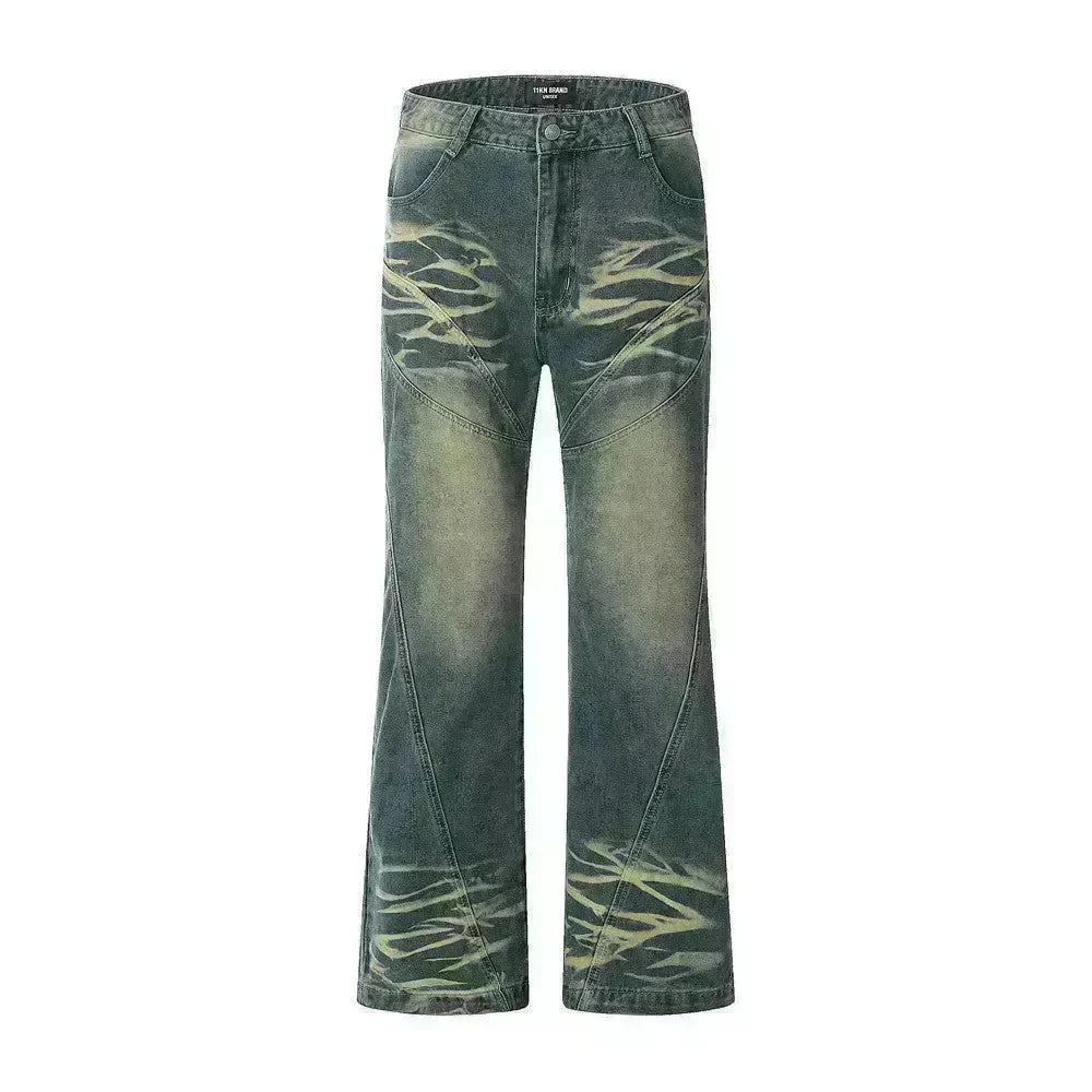 Washing Indentation Denim Bootcut Jeans Pants Men - EX-STOCK CANADA