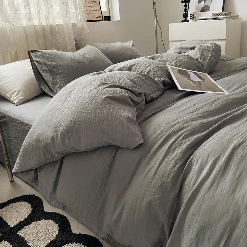 Four-piece Bed Set Solid Color Sanding Washed Cotton Duvet Cover EX-STOCK Canada
