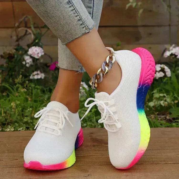 Rainbow sneaker - Lace-up Mesh Shoes With Rainbow Sole Design Fashion Walking Running Sports Shoes Sneakers For Women - EX-STOCK Canada