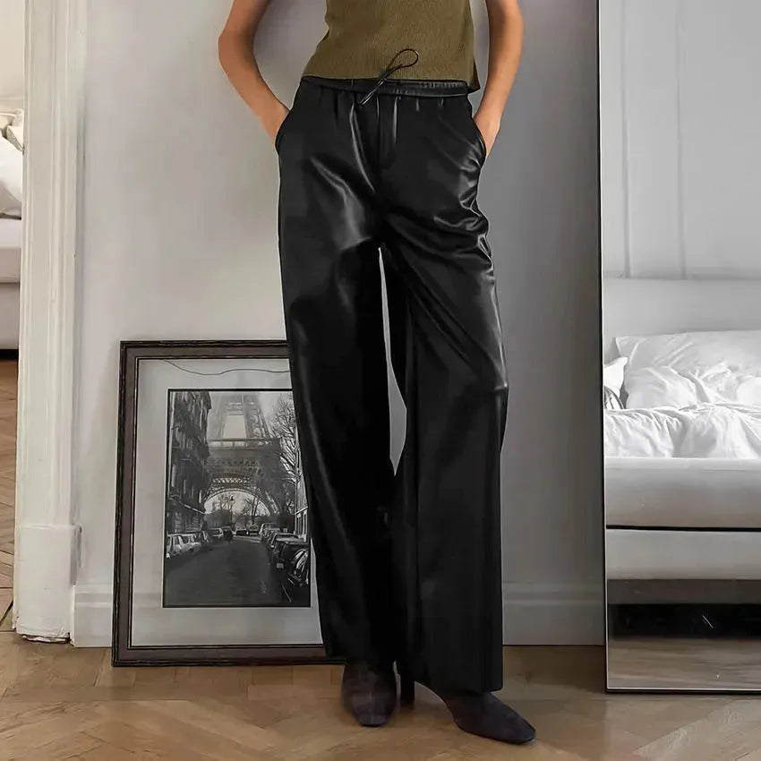 Pantaloni formali da lavoro a vita alta in pelle casual donne pantaloni