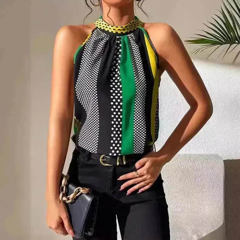 Women's Polka Dot Top Halter Neck – Classy & Elegant Style - EX-STOCK Canada