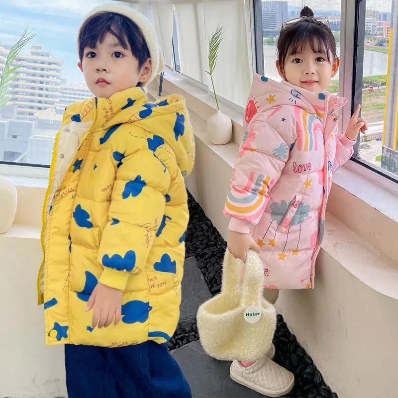 New Style Children's Down Jacket Middle Long Cute Thickened Cotton - EX-STOCK Canada