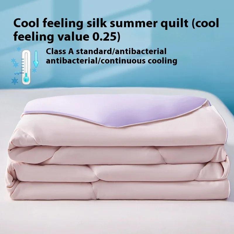 Pure Color Cool Silk Summer Blanket Airable Cover Single Double Summer Ice Cream Ice Silk Summer Quilt Machine Washable Thin Duvet EX-STOCK Canada