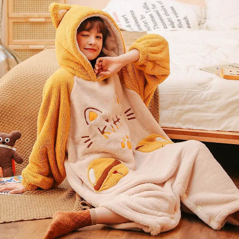 One Piece Pajamas Women's Coral Wool In Winter - EX-STOCK Canada