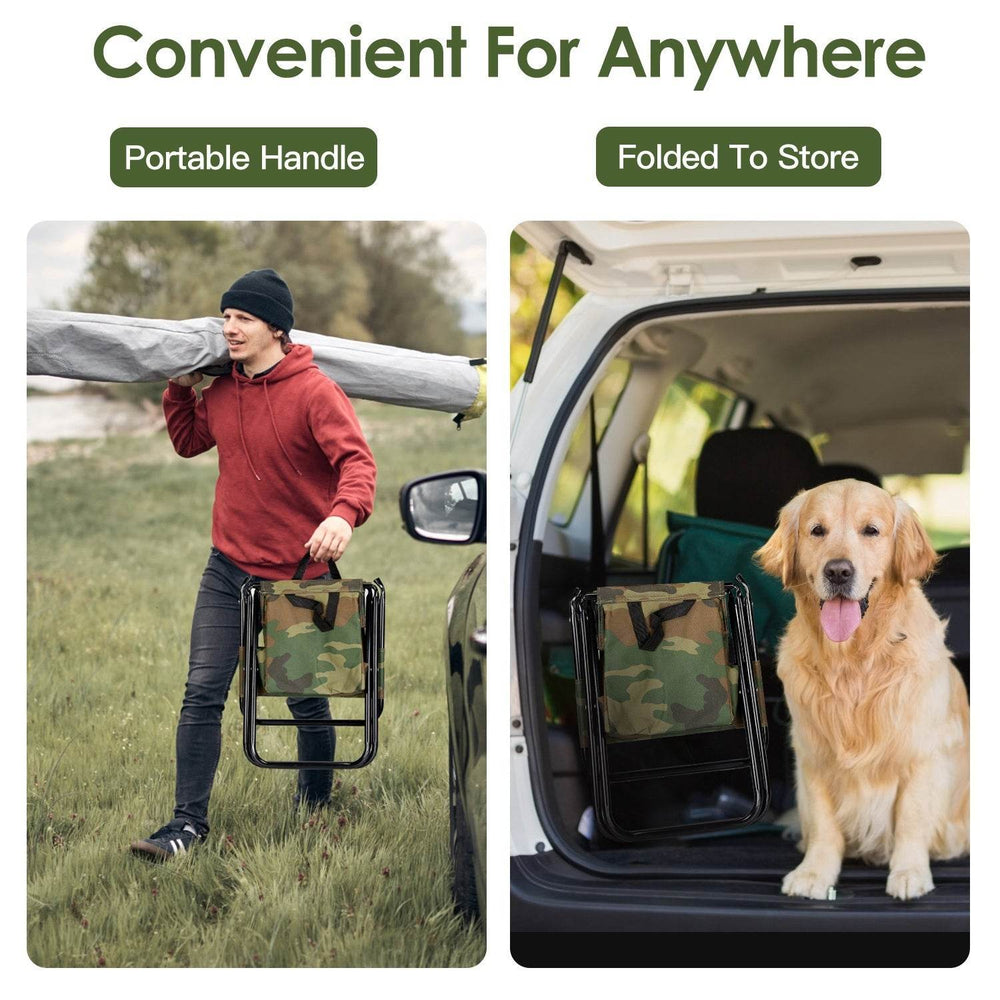 Foldable Fishing Chair With Backrest Built-In Cooler Bag Portable Handle Outdoor Lightweight Fishing Stool For Camping Hiking Hunting - EX-STOCK Canada