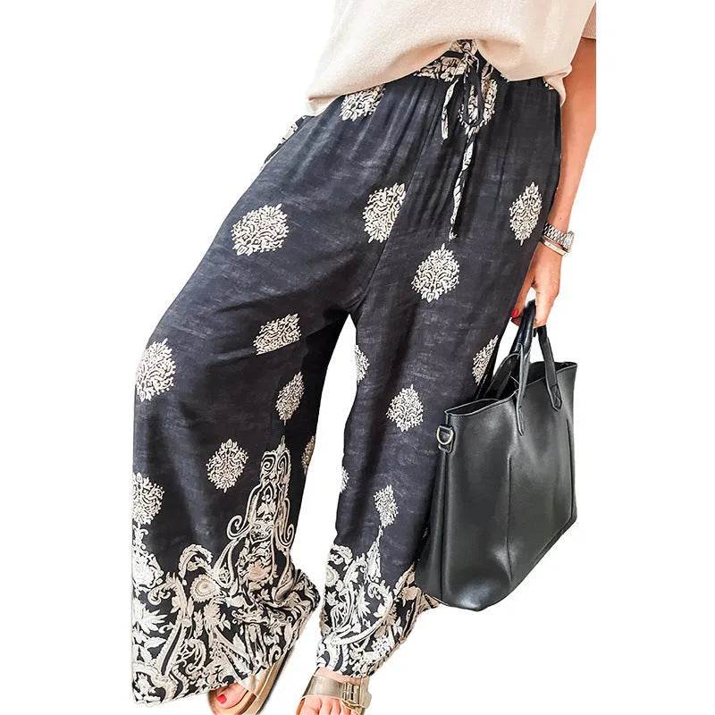 Casual Drawstring Spring Summer Wide Leg Linen Boho Pant women - EX-STOCK Canada