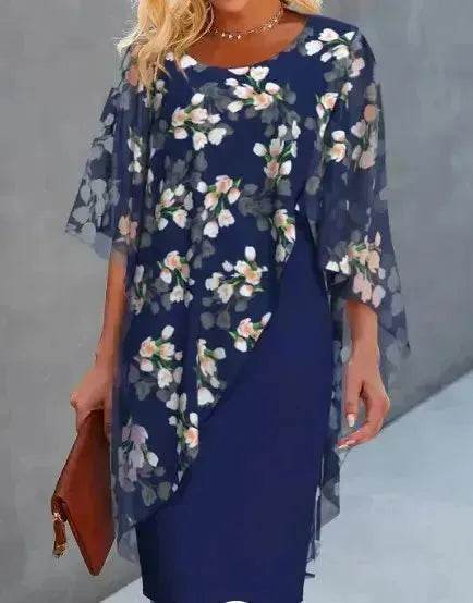 Printed Floral Chiffon Fashion Straight Cut Modest Dress - EX-STOCK Canada