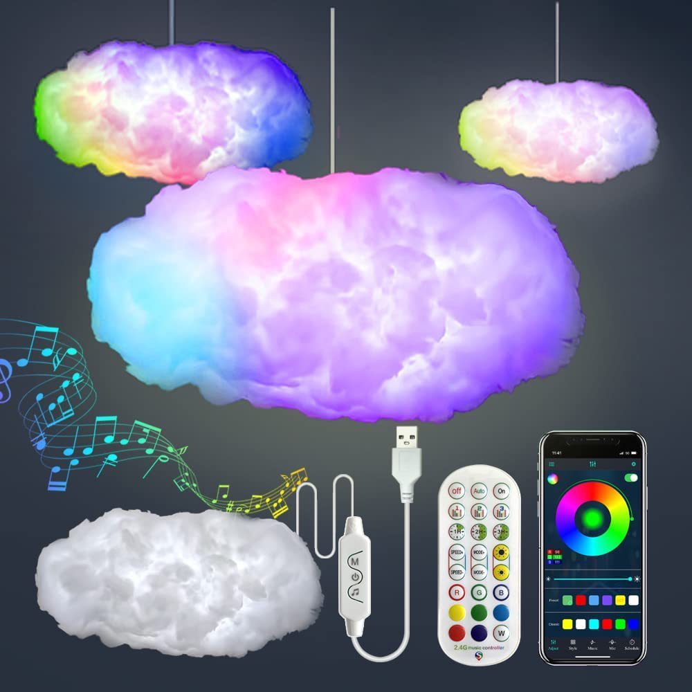 USB Cloud Light APP Control Music Synchronization 3D RGBIC Ambient Light Lightning Simulation Clouds Bedroom Room Light EX-STOCK Canada