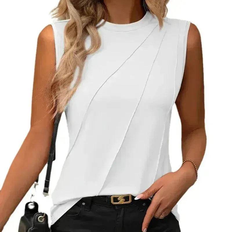 Summer Women's Solid Color Round Neck Sleeveless Loose Tops for Women suitable for Work business Events Ladies Evening Tops. - EX-STOCK Canada