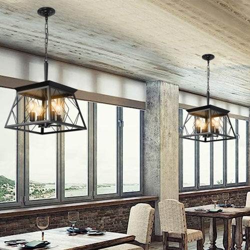 4 Lights Farmhouse Chandelier For Dining Room Black - EX-STOCK Canada