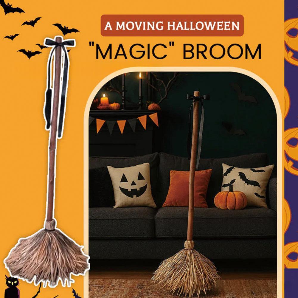 Sound-activated animated Halloween moving broom 1 metre prop – product view 1