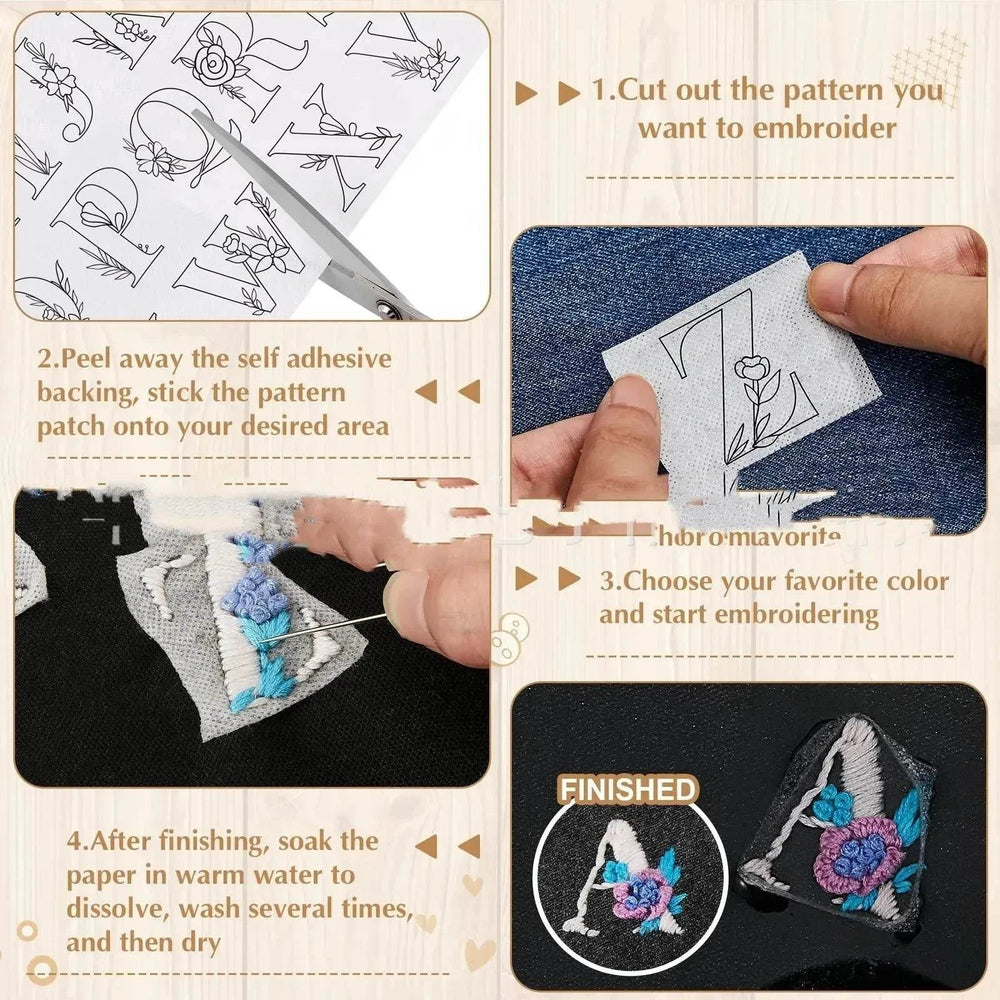 50pcs Water Soluble Stick and Stitch Embroidery Patterns stickers for Clothes - EX-STOCK Canada