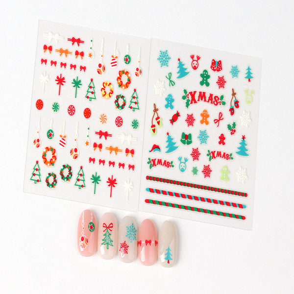 30sheet GlossyBlossom 3D Christmas Nail Stickers – Korean Made Holiday Nail Art Decals For Festive DIY Manicure, Santa, Reindeer, Snowflake & Tree Designs EX-STOCK Canada