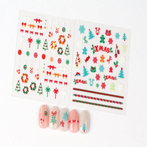30sheet GlossyBlossom 3D Christmas Nail Stickers – Korean Made Holiday Nail Art Decals For Festive DIY Manicure, Santa, Reindeer, Snowflake & Tree Designs EX-STOCK Canada