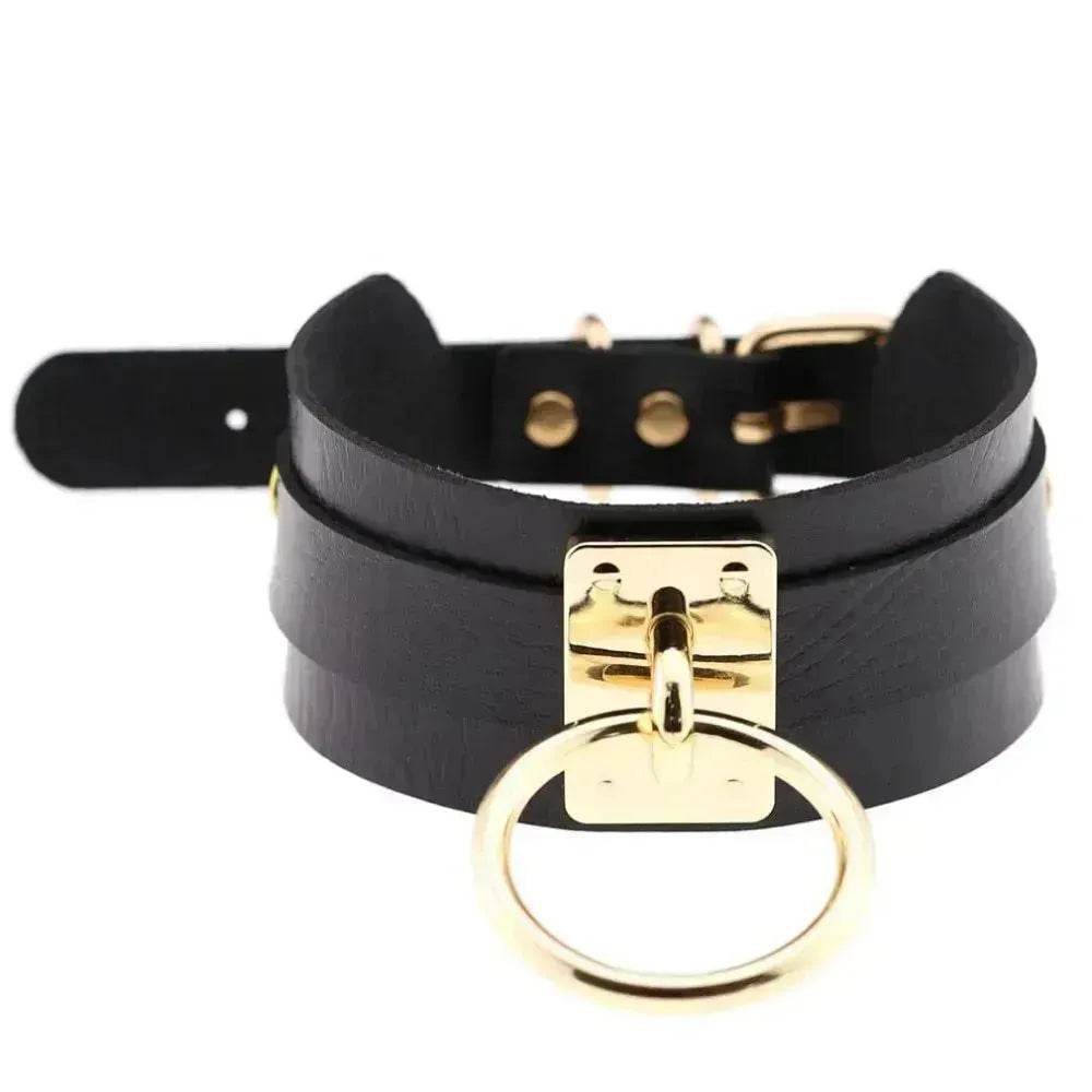 Gothic Punk Wide PU Leather O Ring BDSM Collar Choker Necklace Women Bondage Collar - EX-STOCK Canada