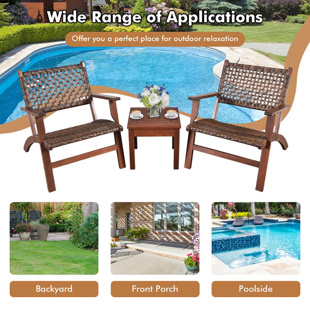 Conjunto de Muebles de Patio de Madera con Ratán de 3 Piezas para ExterioresEX-STOCK Canada