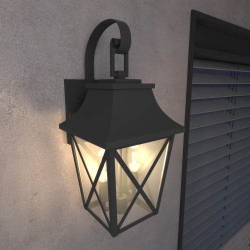 Black Outdoor Wall Light 2 Lights, Large Outdoor Modern Wall Light Fixtures, Industrial Porch Light Wall Mounted With Glass, Waterproof Farmhouse Exterior Light Lighting - EX-STOCK Canada