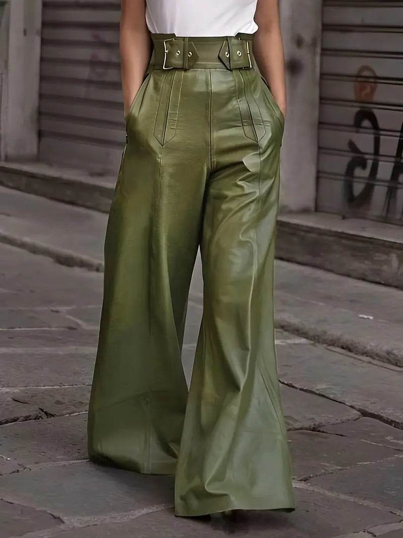 Fashion Leather High Waist Pocket Casual Trousers - EX-STOCK Canada