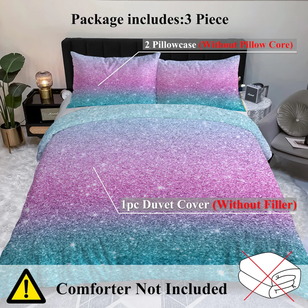 Girly Duvet Cover Rainbow Glitter Ombre Bedding Sets 3 Pcs Chic Purple Blue Green Pastel Bed Spreads Sparkle Quilt Cover Set With 2 Pillow Shams EX-STOCK Canada