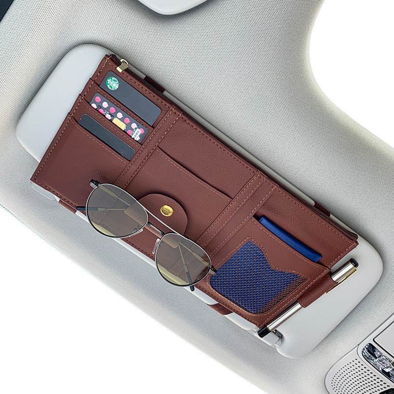 Car Sun Visor Organizer Storage Holder Full Leather Wrap - EX-STOCK Canada