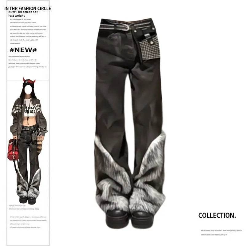 Retro Distressed Pants Leg Stitching Edging Skinny Baggy Jeans Pant For Women - EX-STOCK Canada