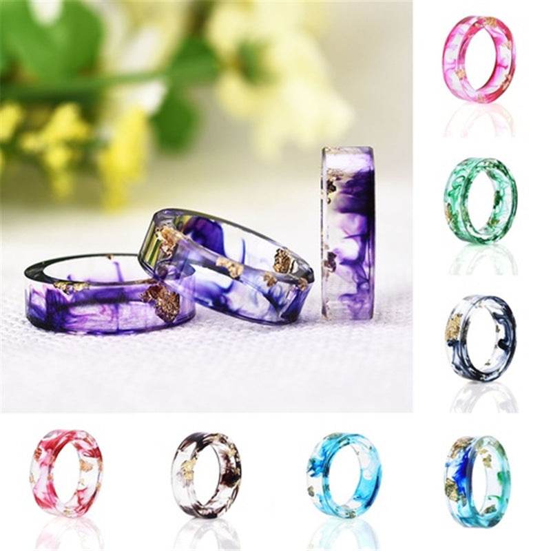 New dried flower resin ring Sen Xiao small handmade flower gold foil color Epoxy ring - EX-STOCK Canada