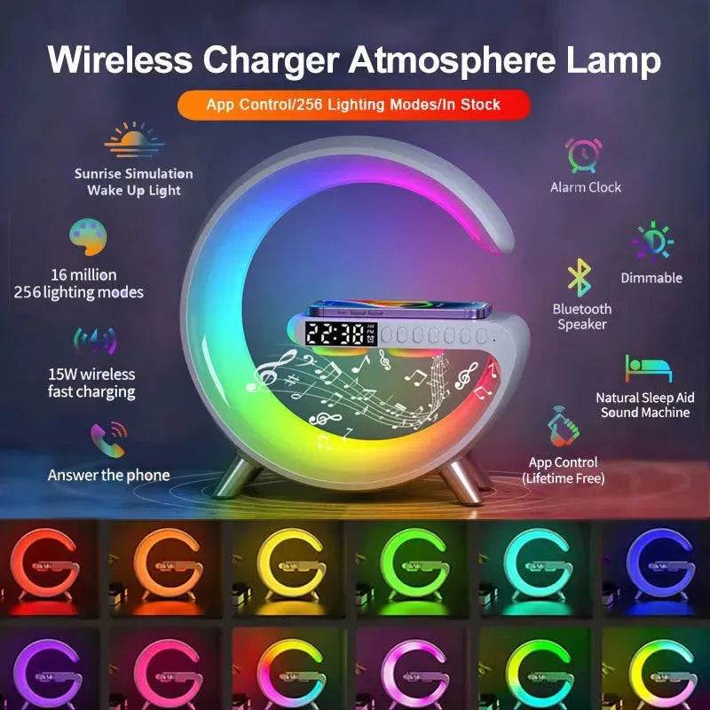 G shaped Wireless Phone Charging Night LED Lamp Bluetooth Speaker - EX-STOCK Canada
