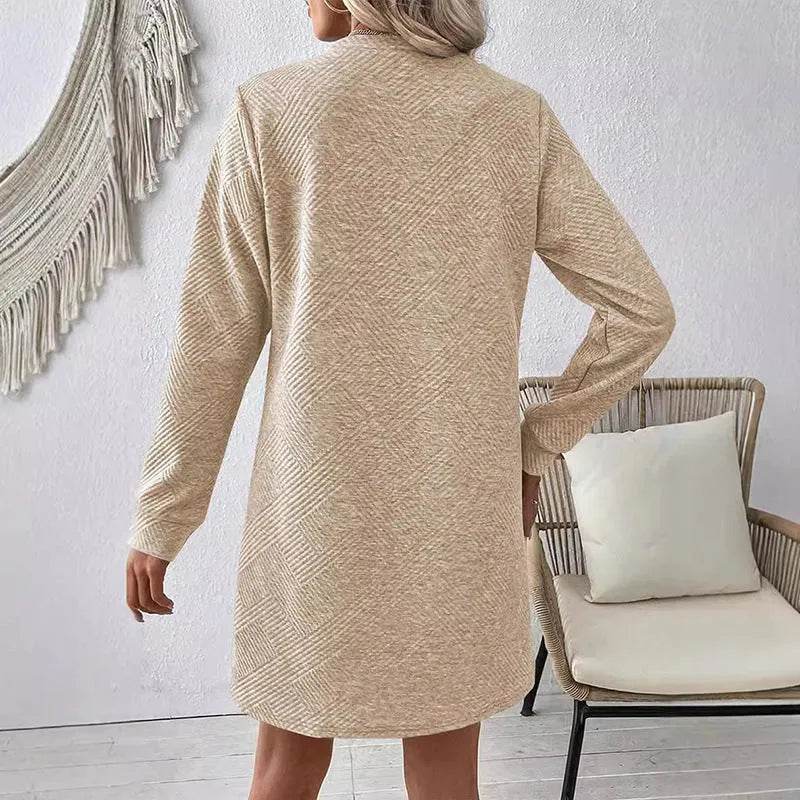 Casual Fashion Plain Round neck Long Sleeve Cashmere Mini Jumper Dress - EX-STOCK Canada